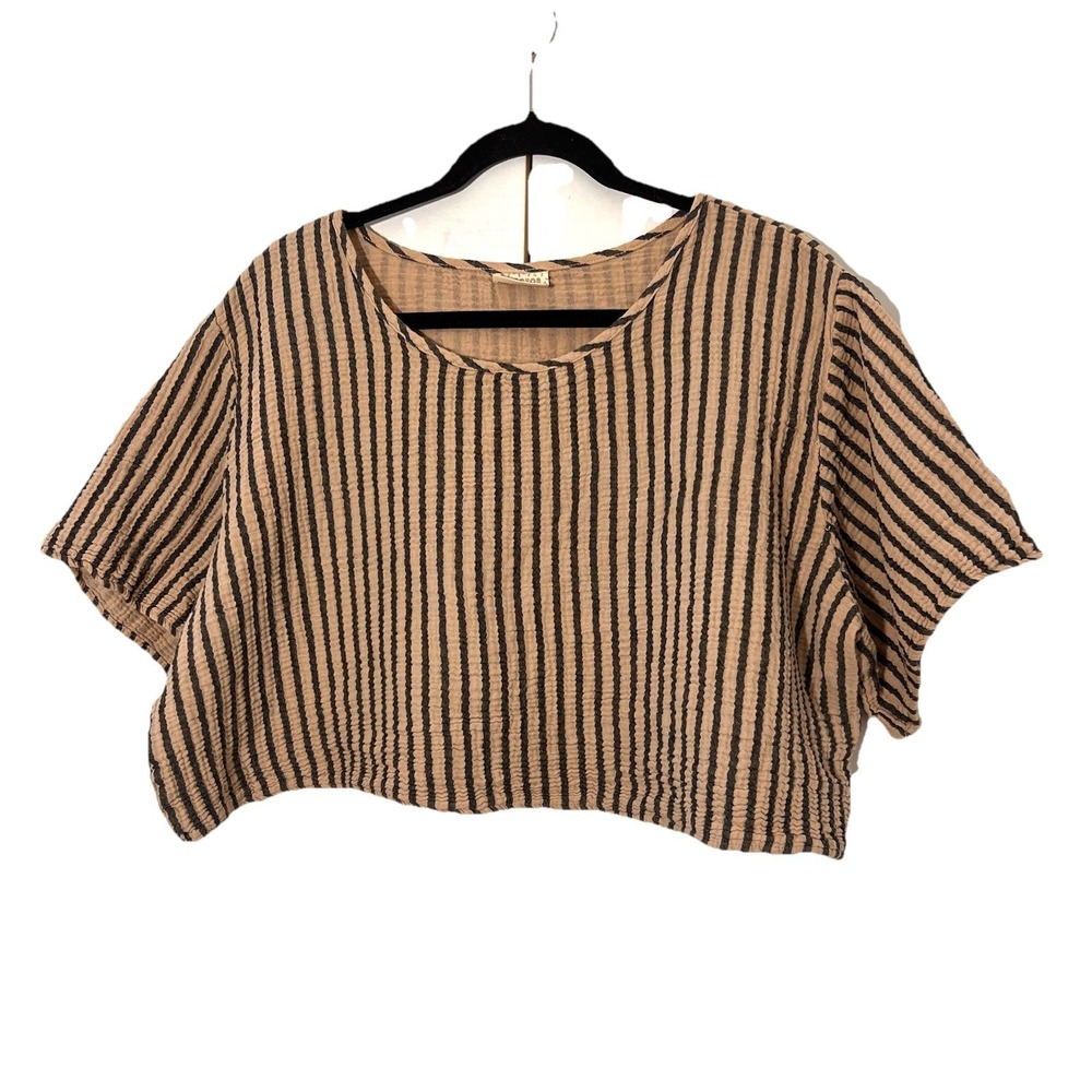 Curator SF Striped Top Size 3XL Gauze Cropped Boxy Artisanal Lagenlook Coastal